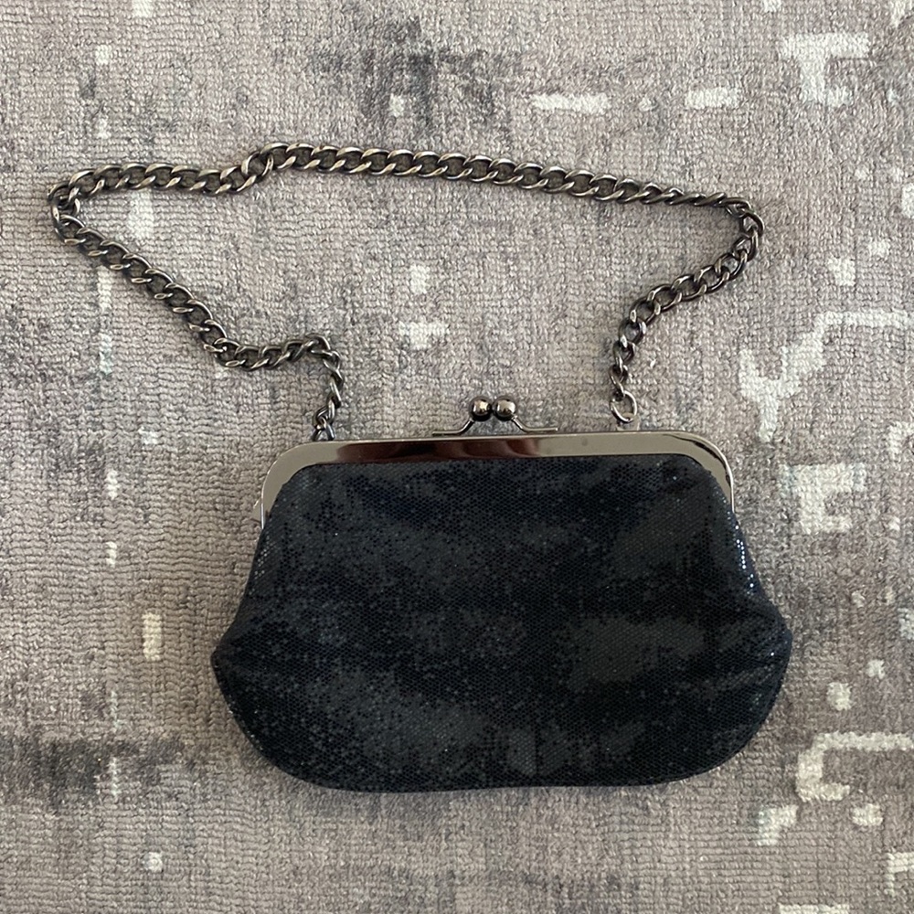 Express Black Clutch Wristlette Sparkles, Glitter chunky chain, metallic